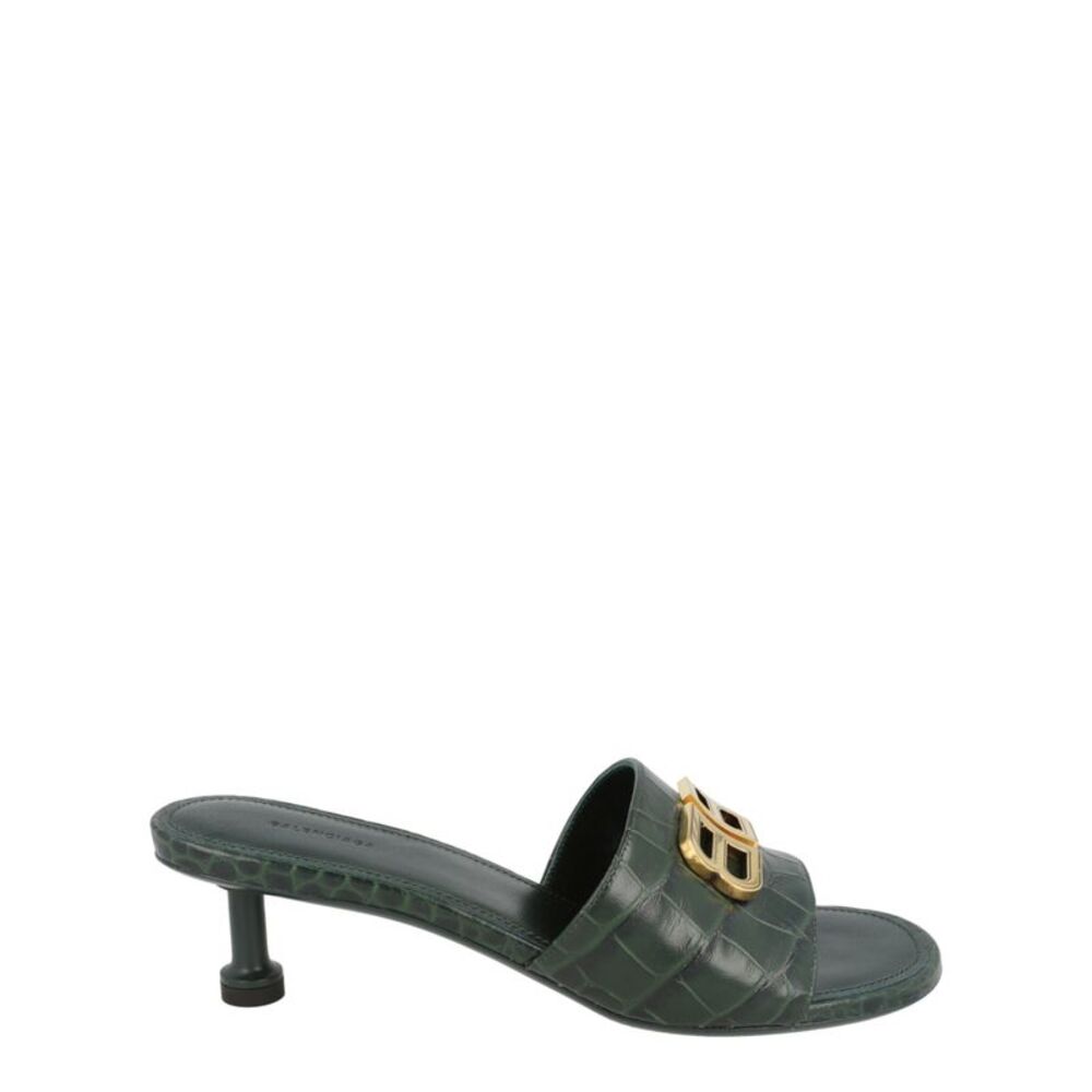 Balenciaga Croc-Embossed Groupie BB Mules Green Womens